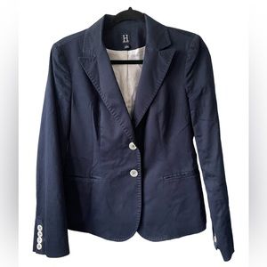 Tommy Hilfiger Women’s Navy Cotton Blend Button Blazer with White Buttons Size 8